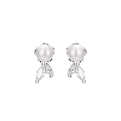 S999 Sterling Silver Pure Silver Stud Earrings Female Water Drop Ear-caring Shell Pearls