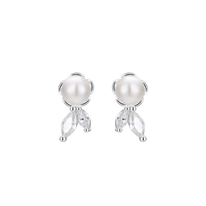 S999 Sterling Silver Pure Silver Stud Earrings Female Water Drop Ear-caring Shell Pearls